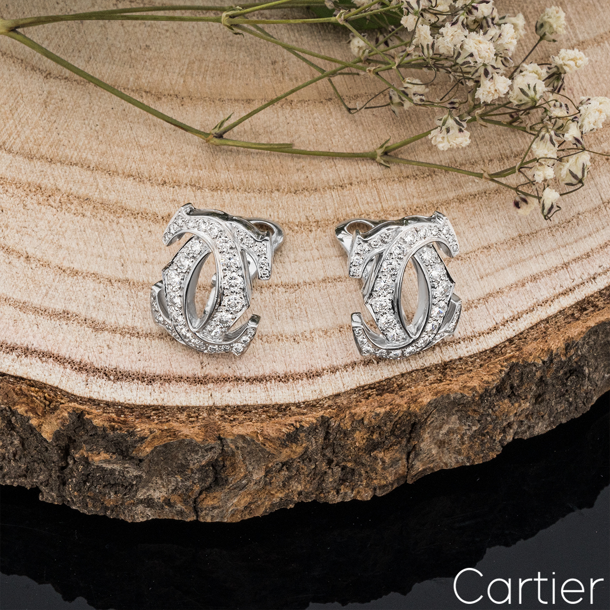 Cartier White Gold Diamond Penelope Large Double C Earrings